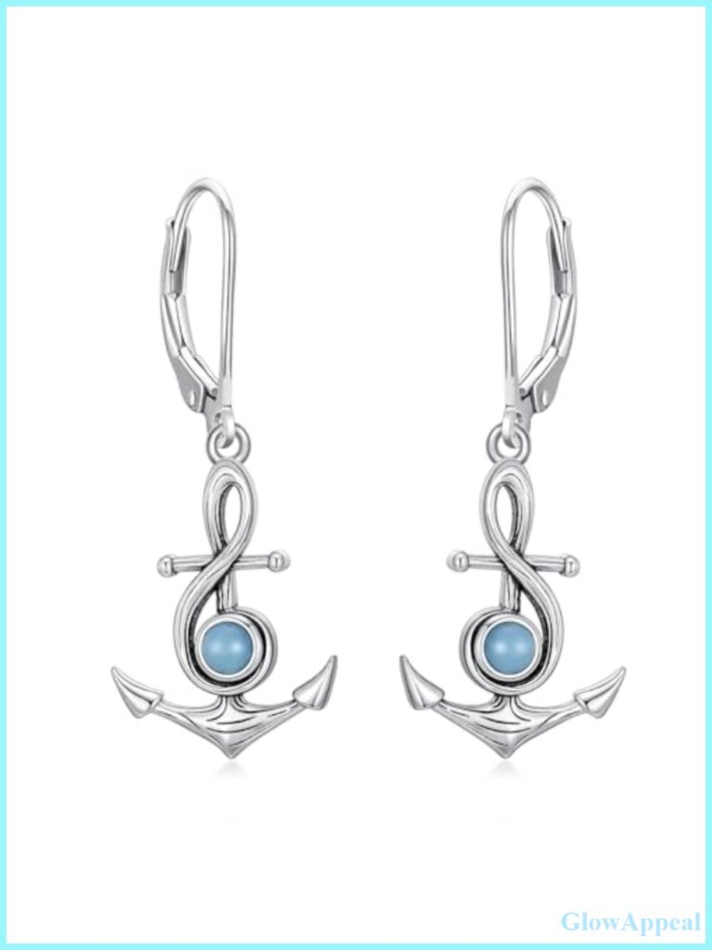 925 Sterling Silver Anchor Dangle Earrings with Larimar Stone
